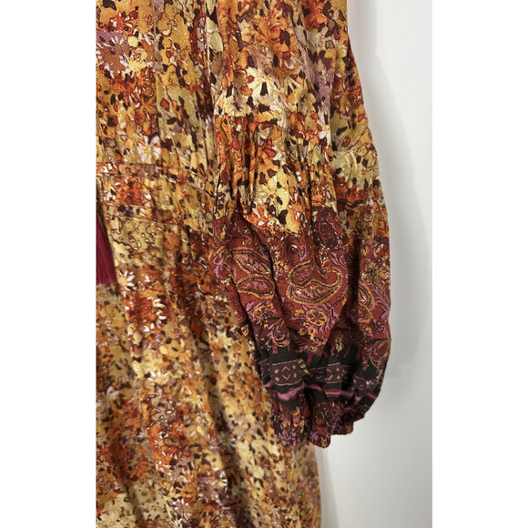 Frye & Co Fall Brown Orange Midi Long Sleeve Dress XL Western Boho Smock Ruffle - Picture 10 of 12